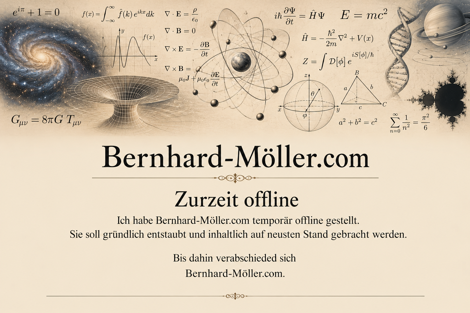 Wissenschaftliche Illustrationen und Formeln aus Mathematik und Physik auf beigefarbenem Papier